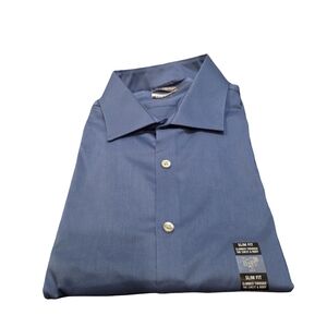 Van Heusen Flex Mens Slim Fit Smokey Blue Dress Shirt Size XL 17-17.5 36-37 NEW